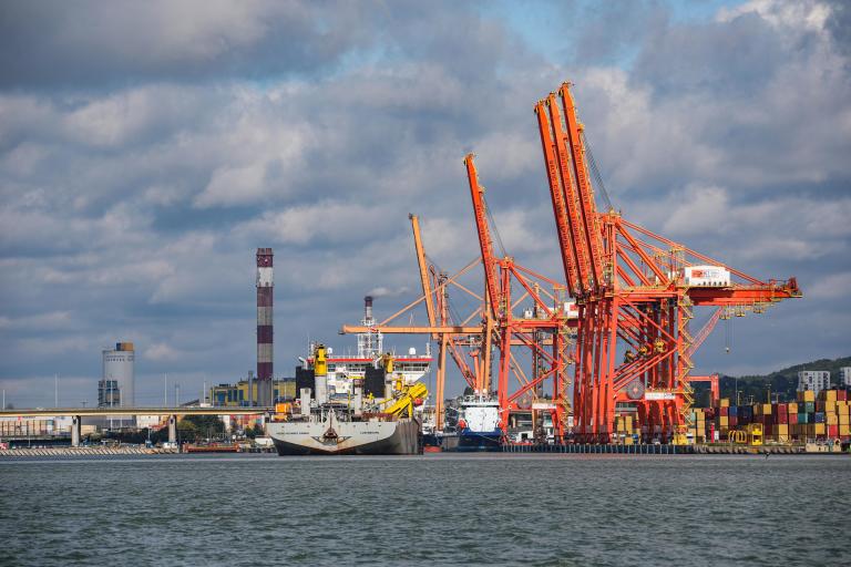 Baggeren in de haven van Gdynia