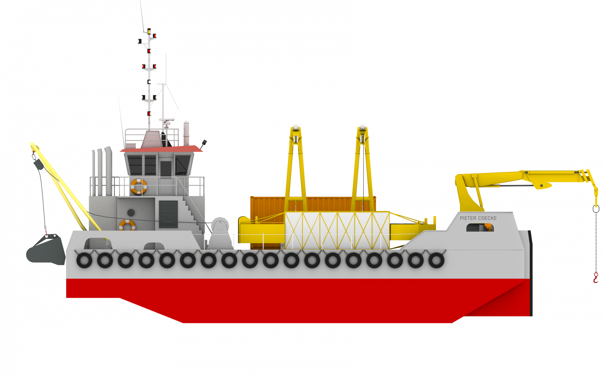 Sweeping dredging and oil recovery vessel